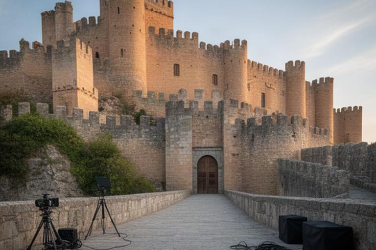 Castillo medieval y murallas de Segovia preparados para una escena de ficción